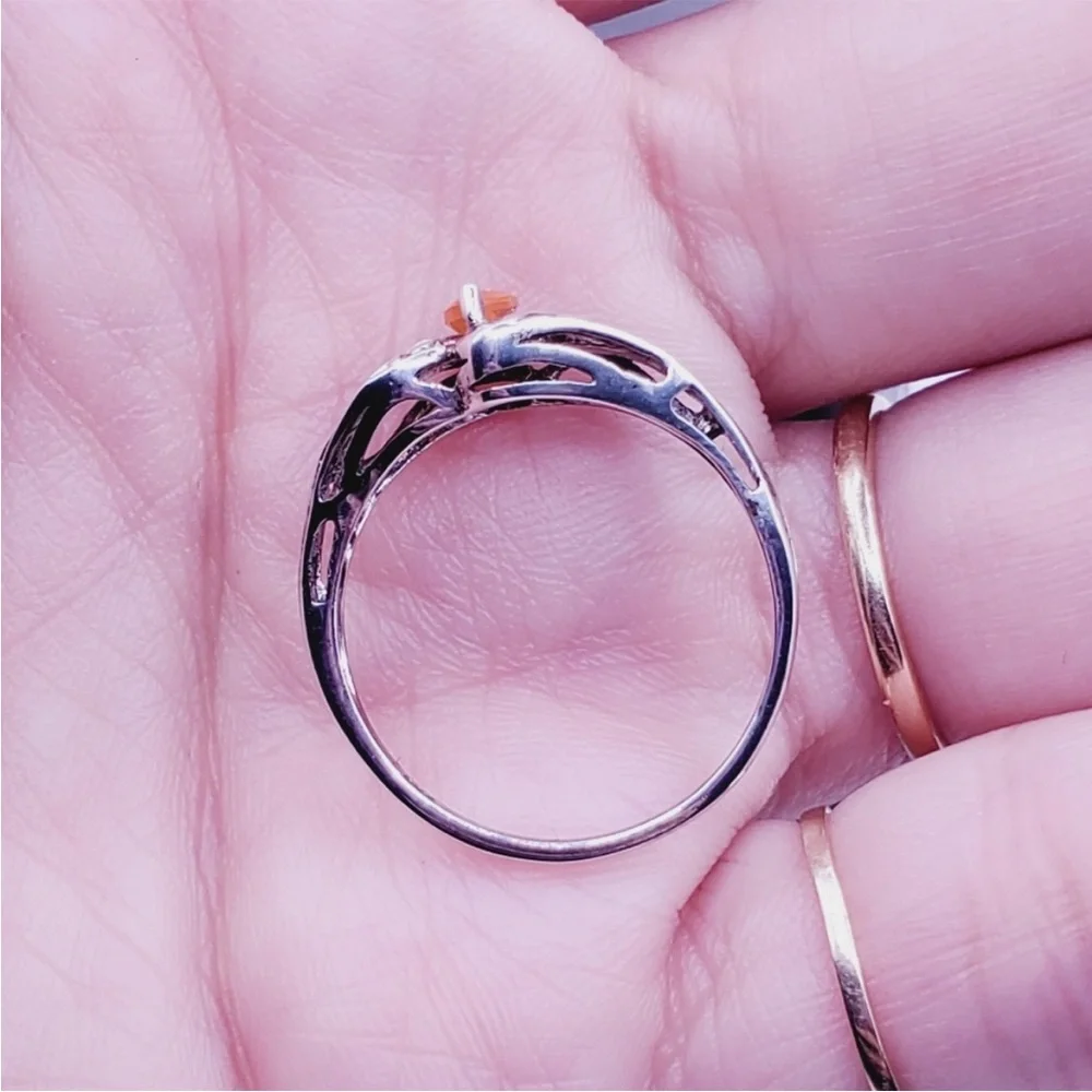 Genuine Orange Marquise Fire Opal 925 Sterling Silver Ring